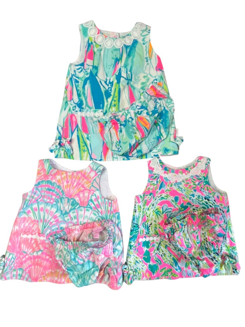Lilly Pulitzer Baby Girls Dress Bloomer Set 12-18M Lot of 3 Colorful Print